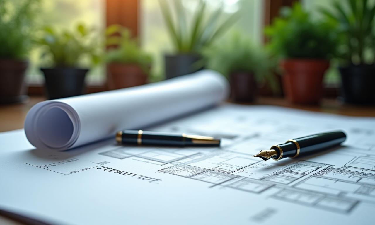 A classic fountain pen resting on an architectural garden plan